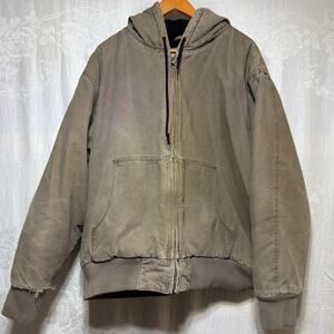 Falls Creek Jacket Large Brown Hood Quilt Lined Canvas Duck Insulated Active VTG